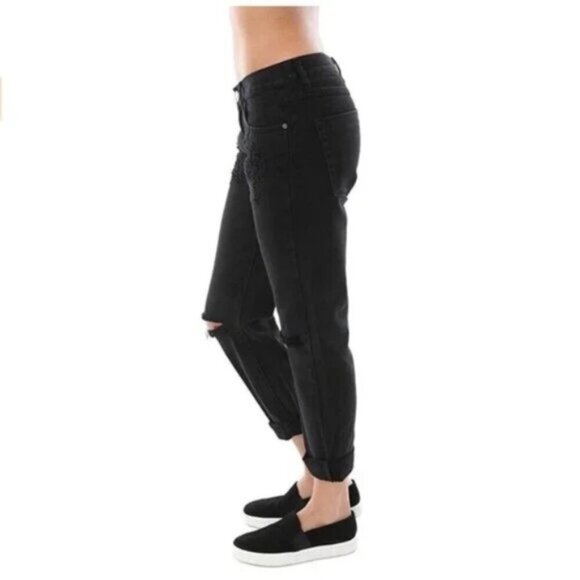 One Teaspoon Awesome Baggies Jeans Black Oak Straight leg Distressed 25 - Picture 9 of 16